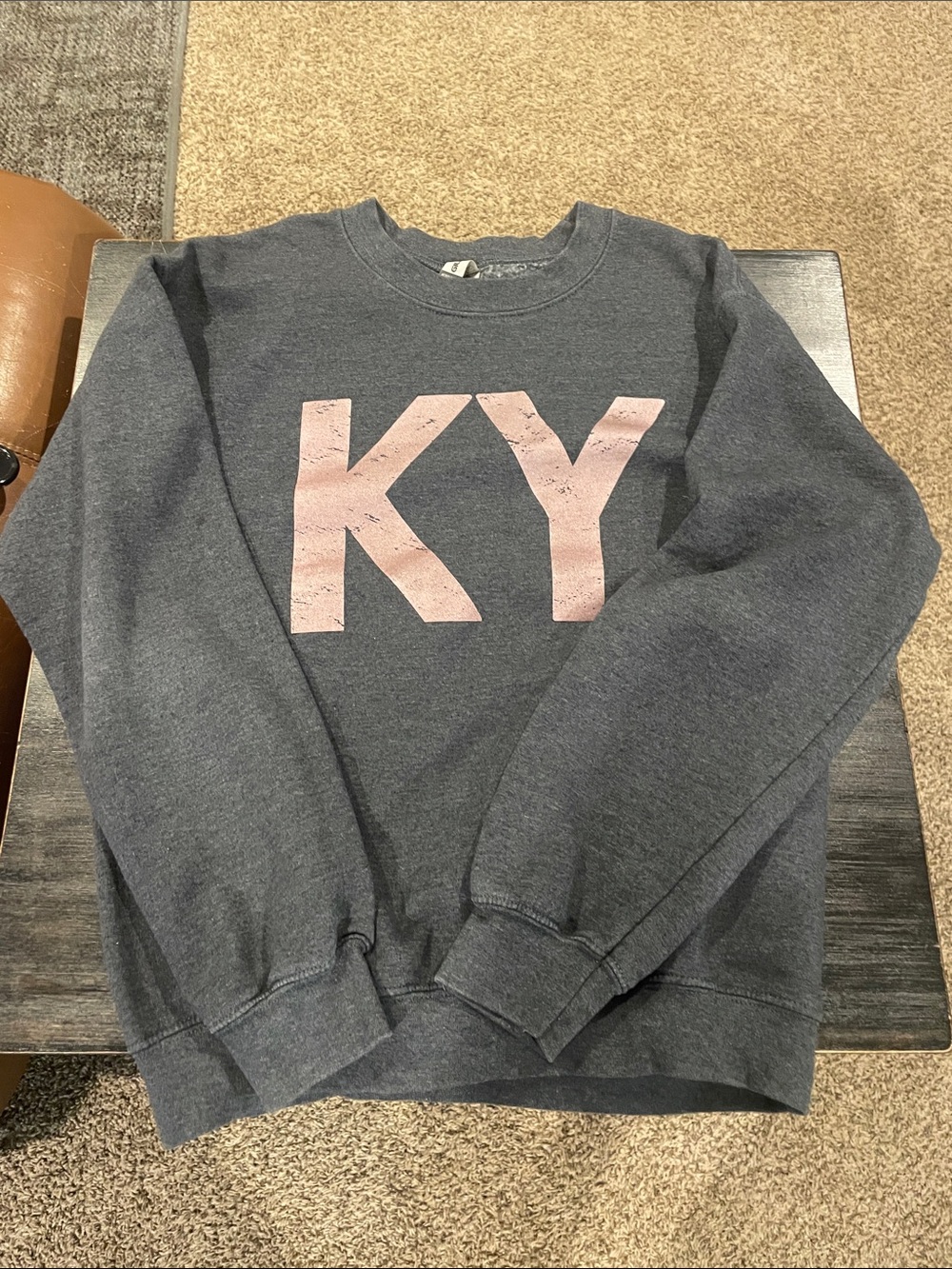 Gildan Charcoal Crewneck Sweatshirt with Pink KY Letters